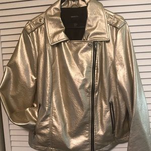 Gold Vegan Leather Moto Jacket